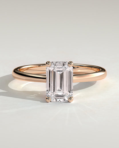 Freya - Emerald Claw Solitaire with Tapered Band and Cathedral Low Setting Engagement Ring - Rose Gold