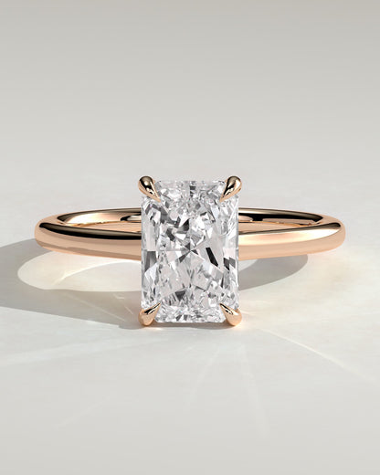 Dakota - Radiant Claw Solitaire with Cathedral Low Setting and Open Trellis Gallery Engagement Ring - Rose Gold