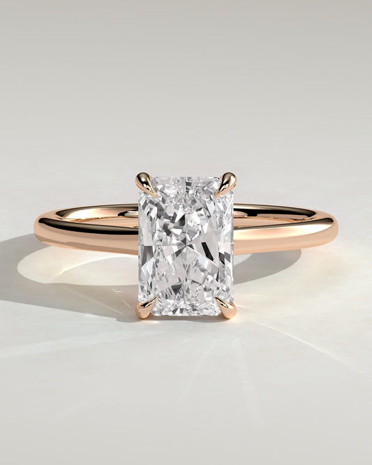 Dakota - Radiant Claw Solitaire with Cathedral Low Setting and Open Trellis Gallery Engagement Ring - Rose Gold