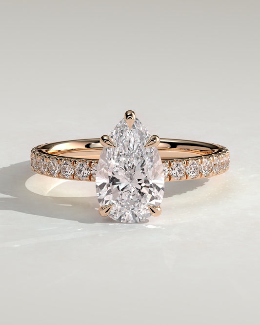 Brynlee - Pear Claw Solitaire with Pave Band Engagement Ring - Rose Gold