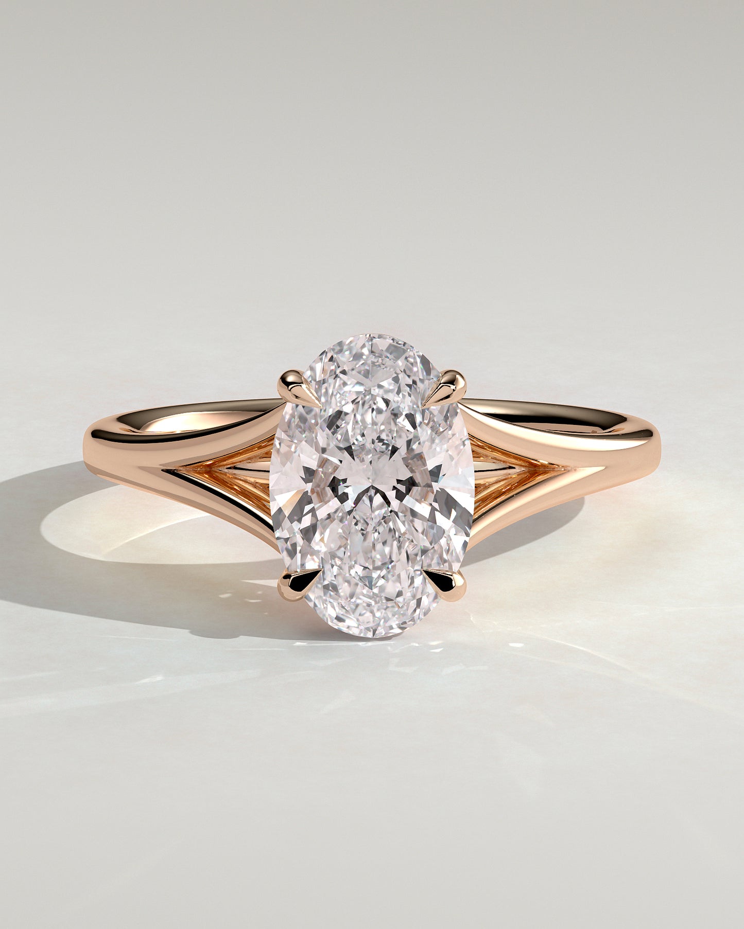 Blair - Oval Claw Solitaire with Split Shank and Cathedral High Setting Engagement Ring - Rose Gold - Rose Gold 2ct