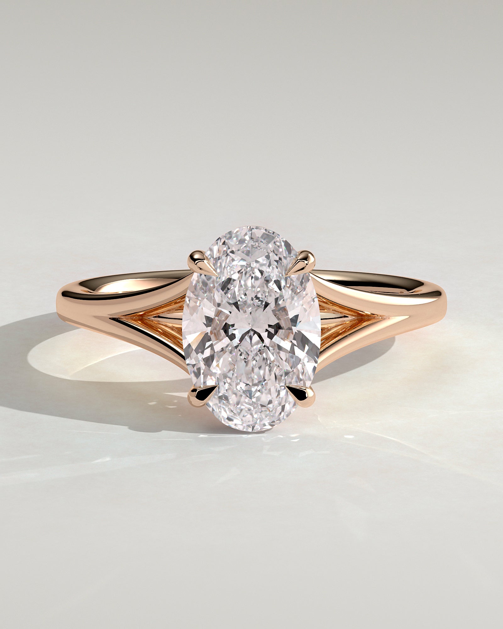 Blair - Oval Claw Solitaire with Split Shank and Cathedral High Setting Engagement Ring - Rose Gold - Rose Gold 2ct