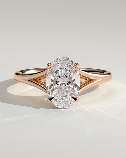 Blair - Oval Claw Solitaire with Split Shank and Cathedral High Setting Engagement Ring - Rose Gold