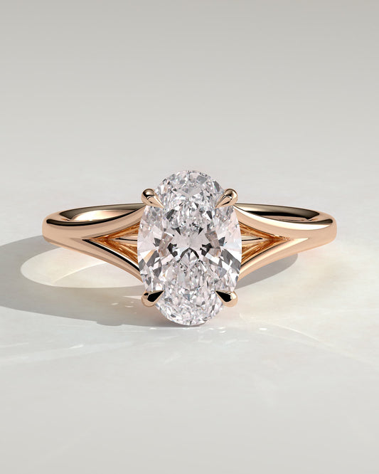 Blair - Oval Claw Solitaire with Split Shank and Cathedral High Setting Engagement Ring - Rose Gold