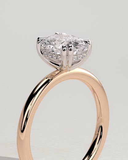Aubrey - Elongated Cushion Double Claw Solitaire with Hidden Halo Engagement Ring - Rose Two-Tone