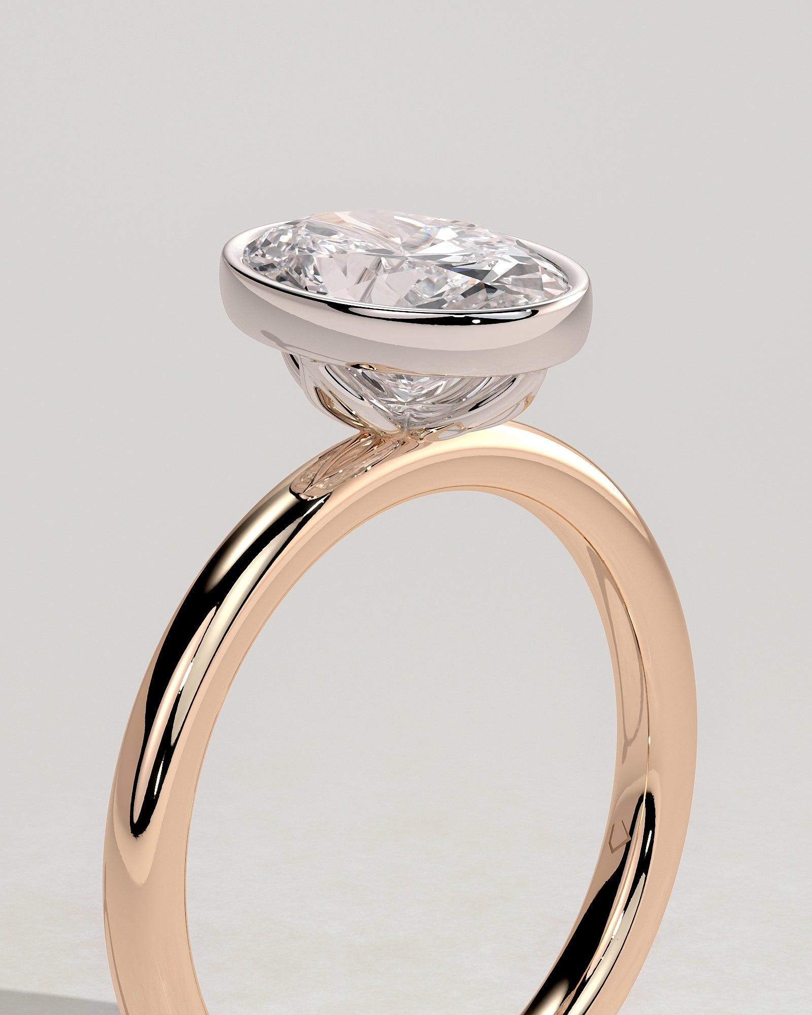 Armani - Oval Bezel Solitaire with Petal Gallery Engagement Ring - Rose Two-Tone - Rose Two-Tone 2ct