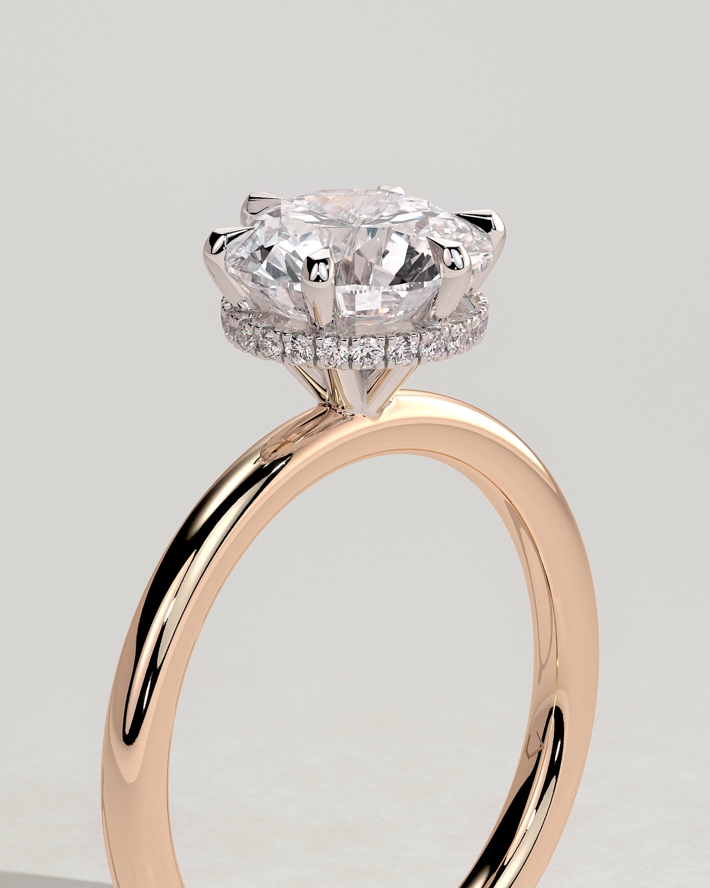 Aria - Round Claw Solitaire with Wrap Around Hidden Halo Engagement Ring - Rose Two-Tone - Rose Two-Tone 2ct