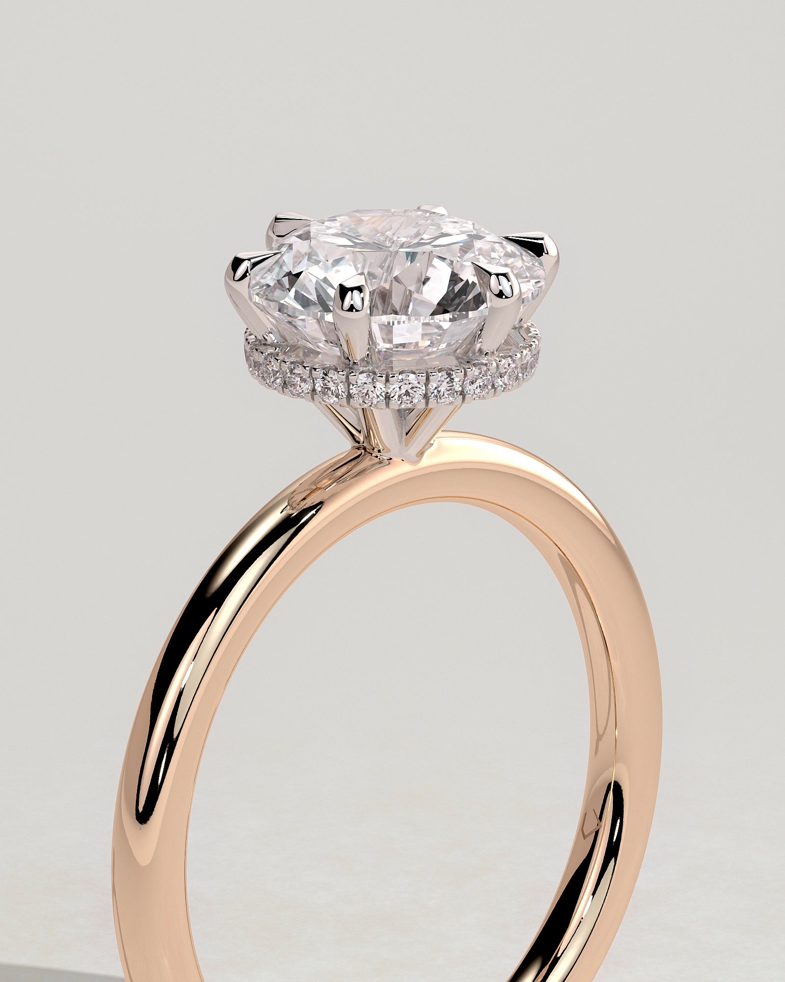 Aria - Round Claw Solitaire with Wrap Around Hidden Halo Engagement Ring - Rose Two-Tone - Rose Two-Tone 2ct