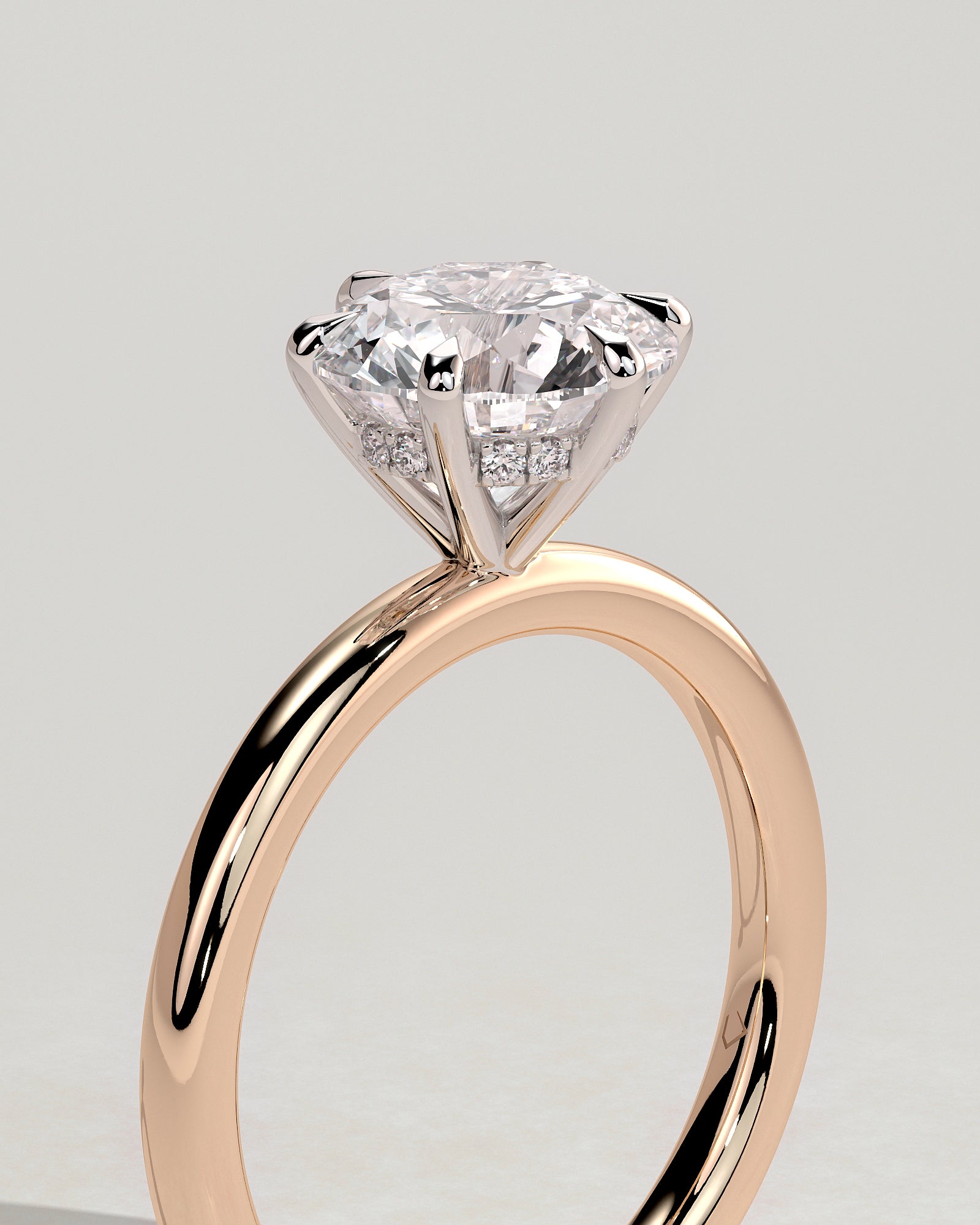 Anna - Round Claw Solitaire with Hidden Halo Engagement Ring - Rose Two-Tone - Rose Two-Tone 2ct