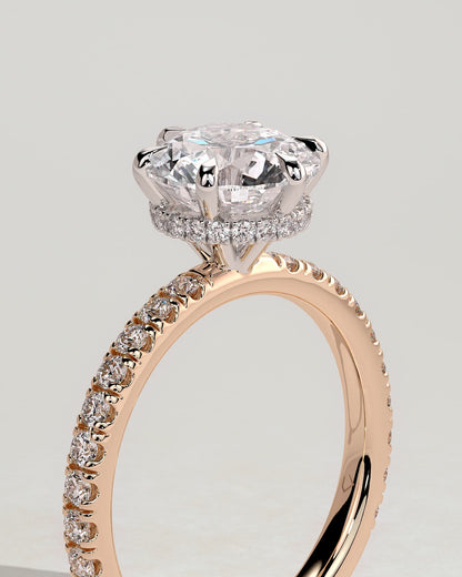Amanda - Round Claw Solitaire with Wrap Around Hidden Halo and Pave Band Engagement Ring - Rose Two-Tone - rose two-tone - Lara Jewels