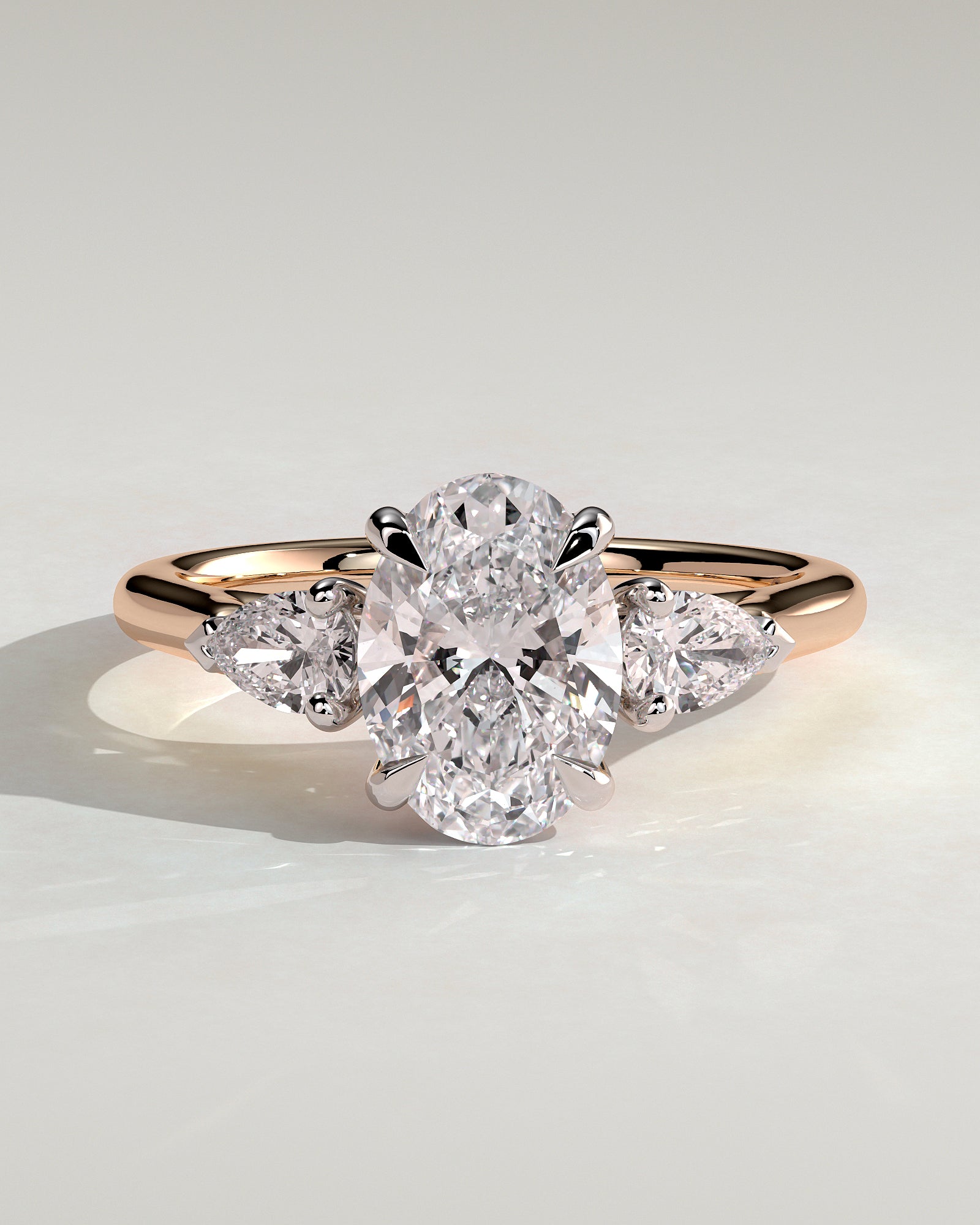 Alexia - Oval Claw Trilogy with Pear Side Stones and Cathedral Setting Engagement Ring - Rose Two-Tone - Rose Two-Tone 2ct