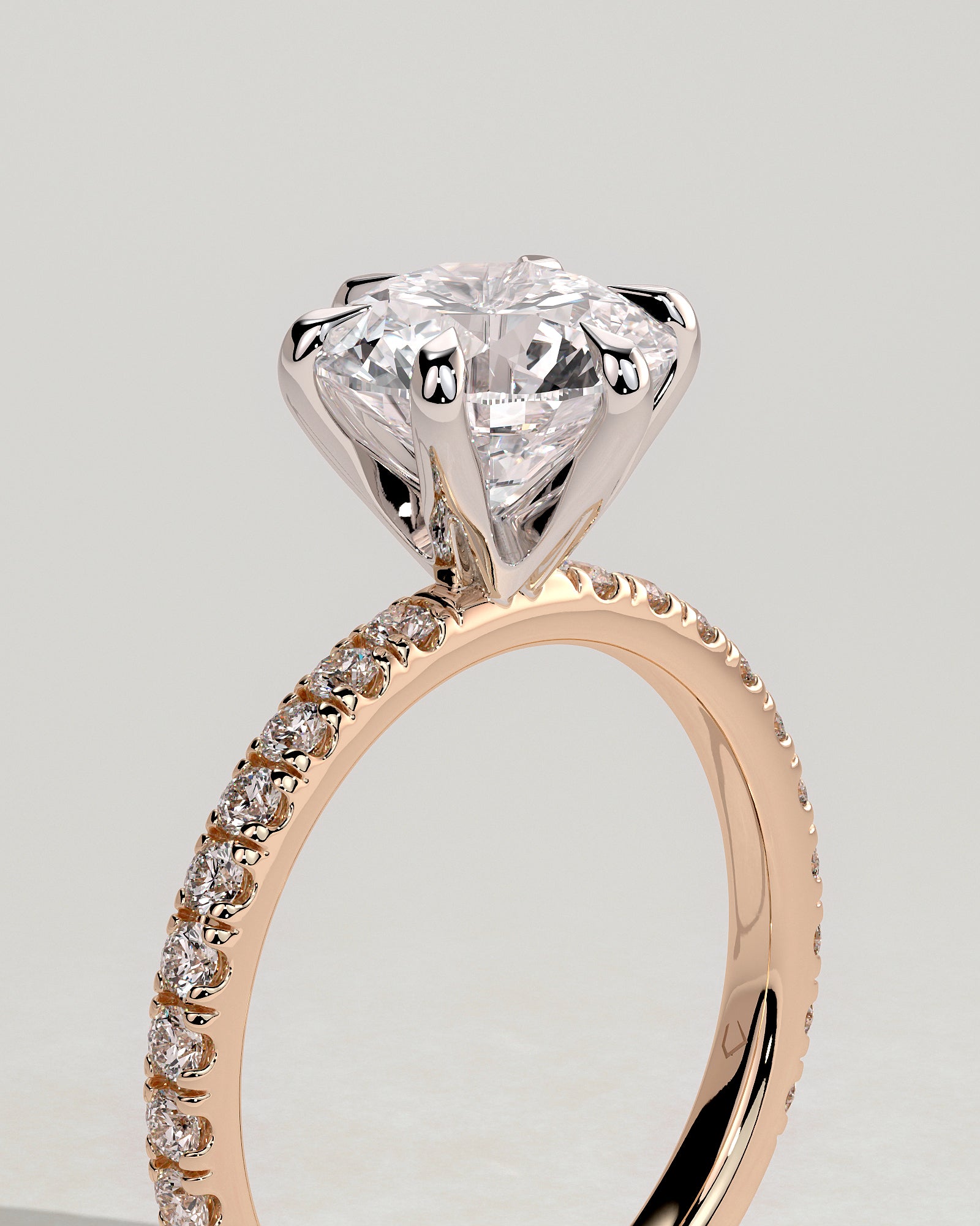 Alexandria - Round Claw Solitaire with Pave Band Engagement Ring - Rose Two-Tone - Rose Two-Tone 2ct