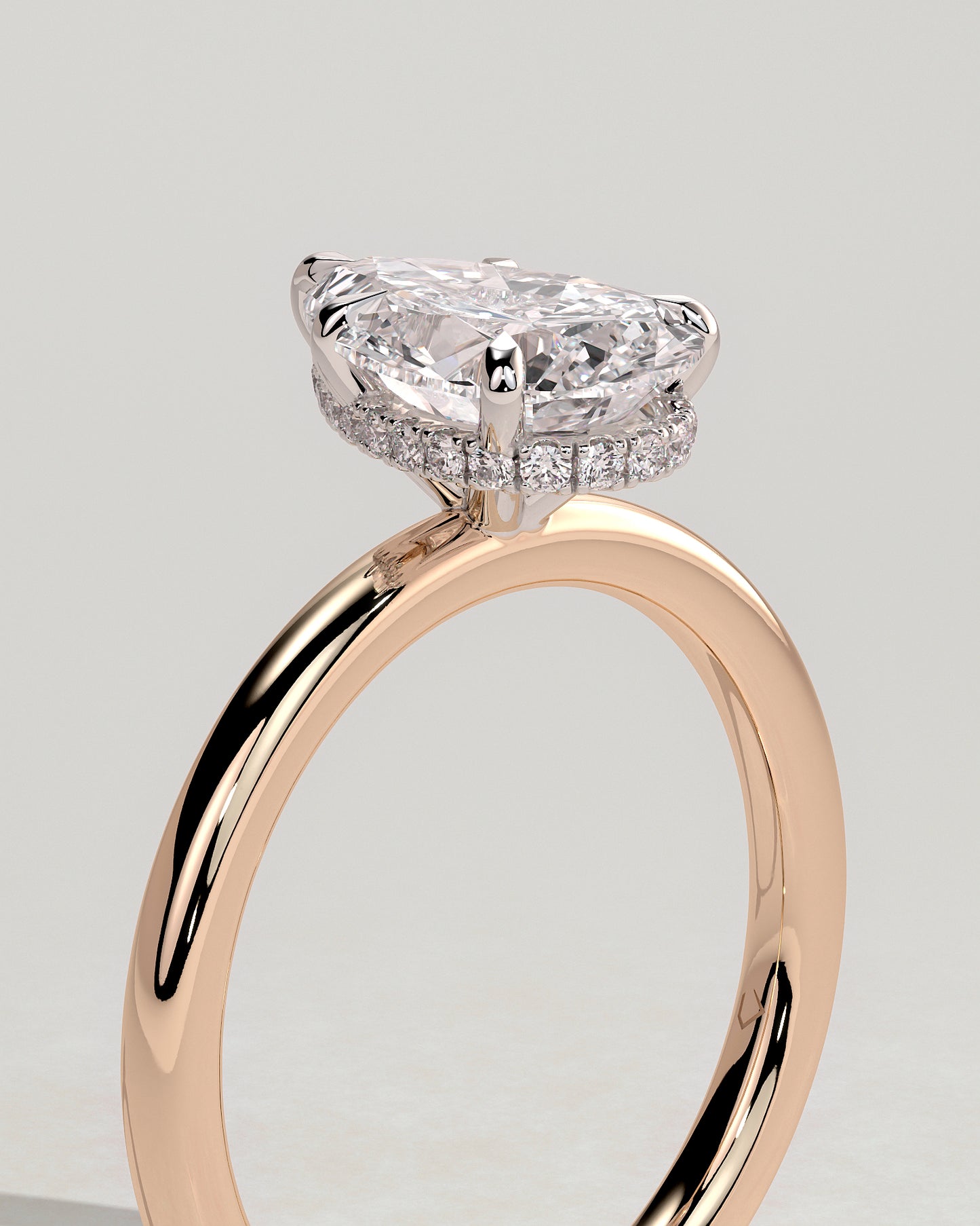 Ainsley - Pear Claw Solitaire with Wrap Around Hidden Halo Engagement Ring - Rose Two-Tone - Rose Two-Tone 2ct