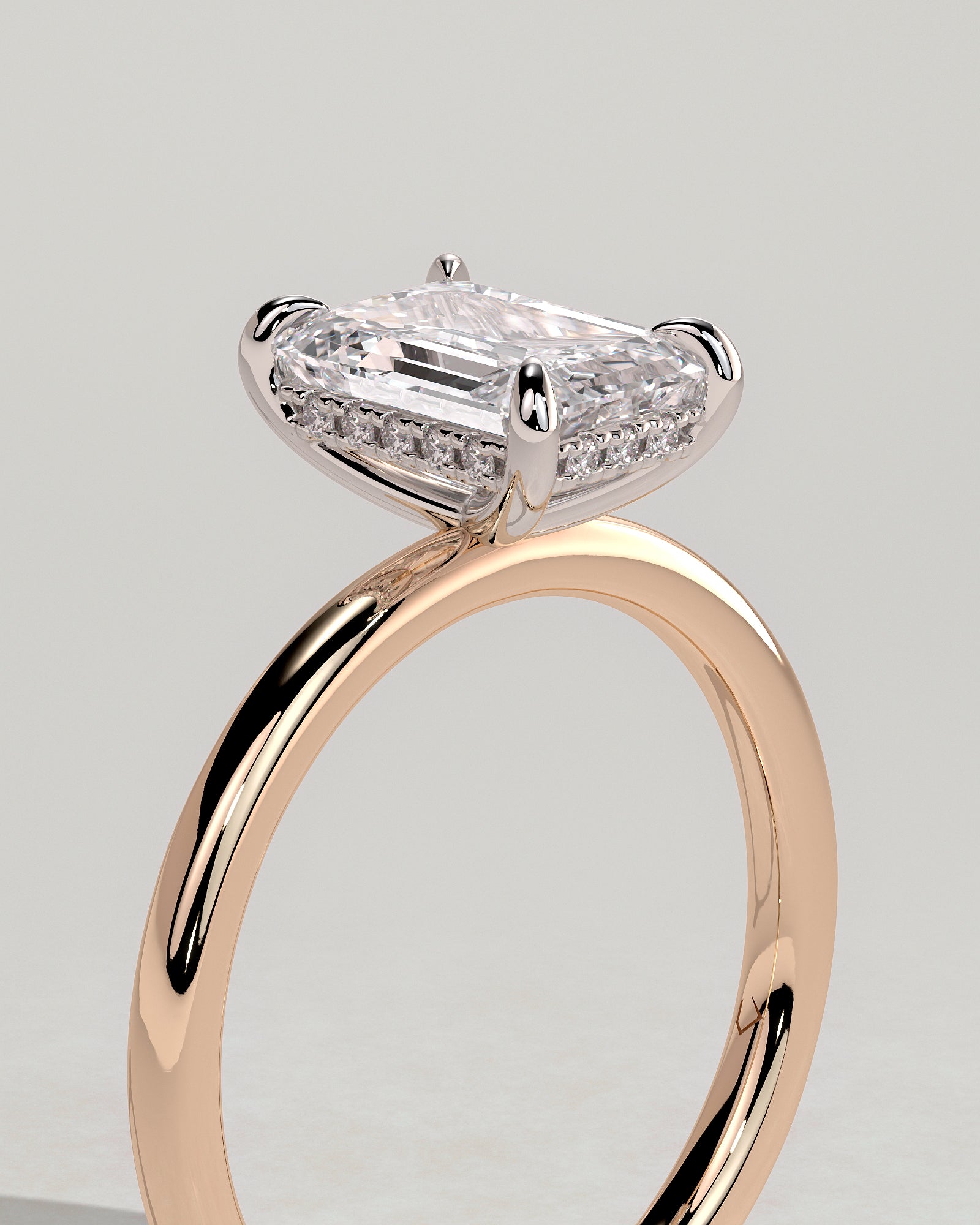 Alice - Emerald Claw Solitaire with Hidden Halo Engagement Ring - Rose Two-Tone - Rose Two-Tone 2ct