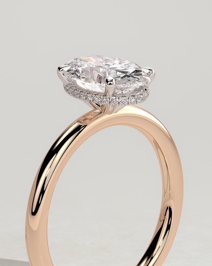 Cecilia - Oval Claw Solitaire with Wrap Around Hidden Halo Engagement Ring - Rose Two-Tone