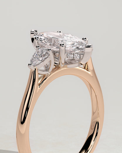Hannah - Marquise Claw Trilogy with Pear Side Stones and Hidden Halo Engagement Ring - Rose Two-Tone
