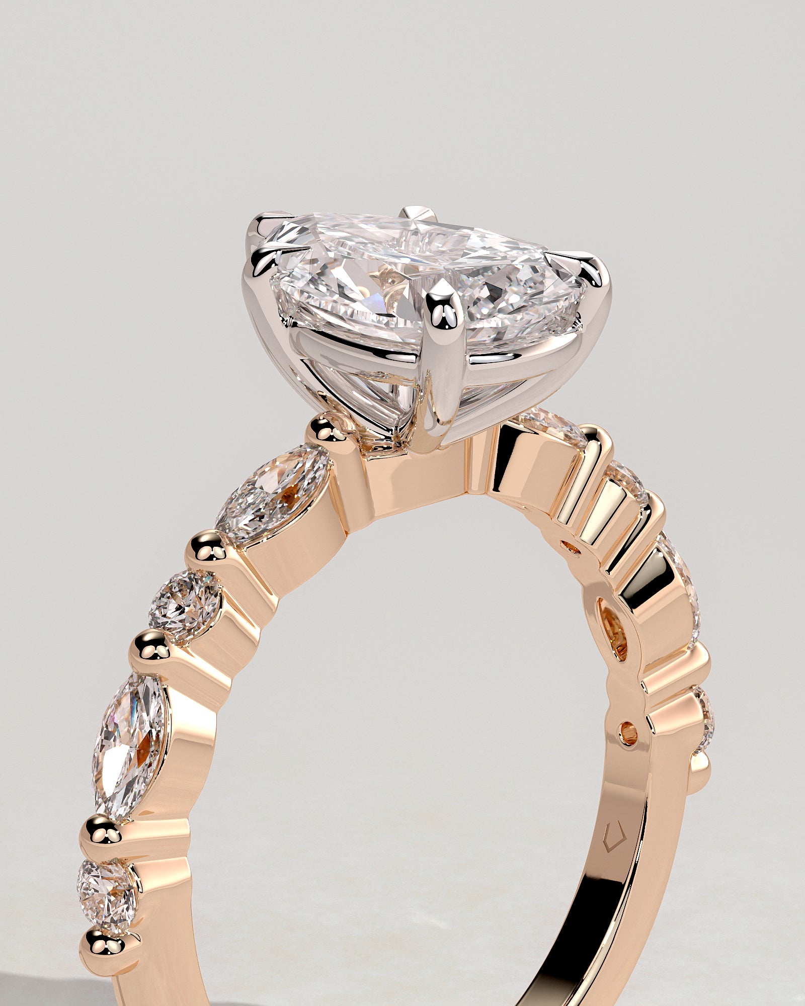Jacinta - Pear Claw Solitaire with Marquise and Round Accent Stones Engagement Ring - Rose Two-Tone - Rose Two-Tone 2ct