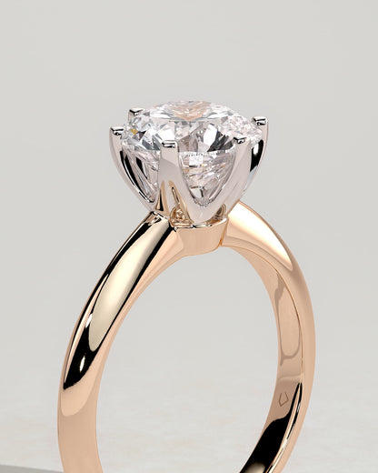 Caroline - Round Claw Solitaire with Knife Edge Band Engagement Ring - Rose Two-Tone