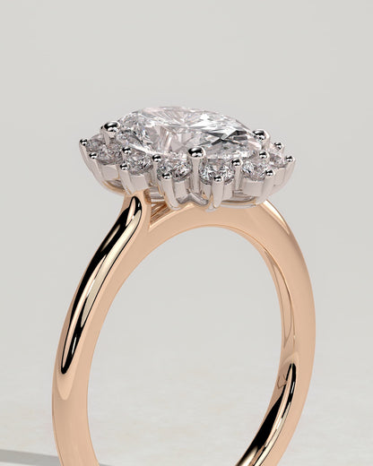 Arielle - Oval Claw Solitaire with Sunburst Halo and Cathedral High Setting Engagement Ring - Rose Two-Tone - rose two-tone - Lara Jewels