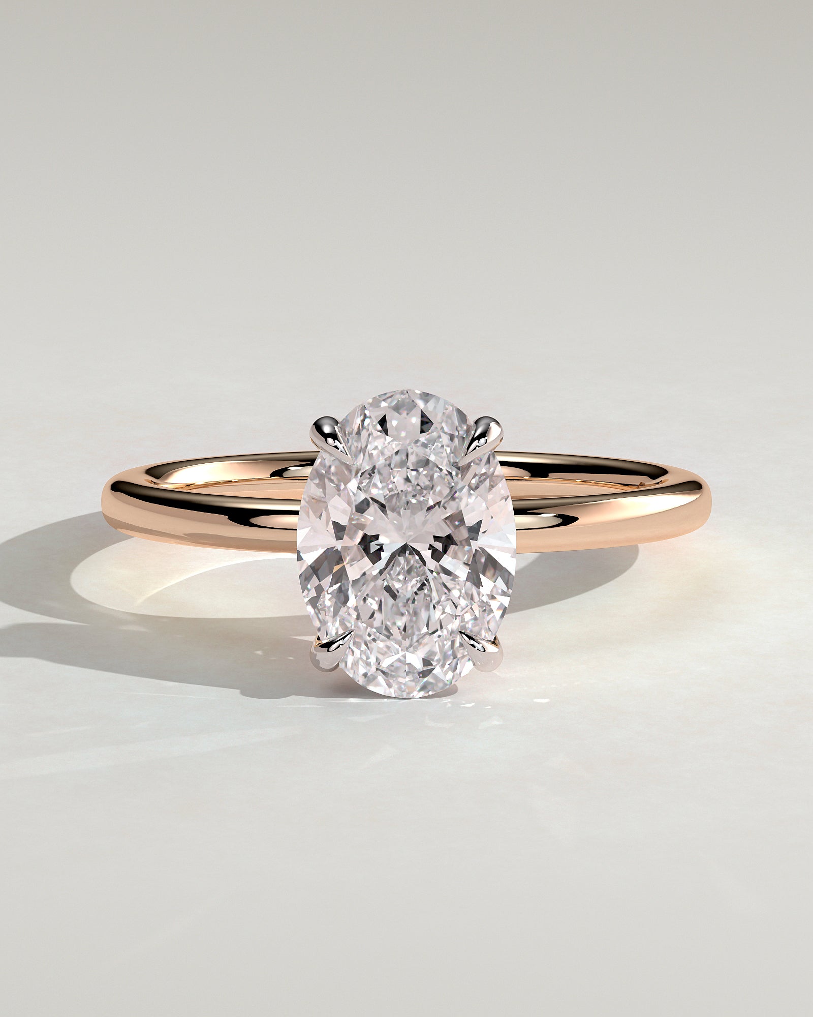 Daisy - Classic Oval Claw Solitaire Engagement Ring - Rose Two-Tone - Rose Two-Tone 2ct