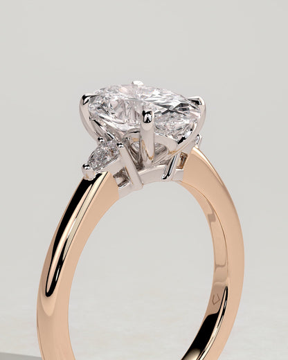 Elena - Oval Claw Trilogy with Pear Side Stones and Tulip Detail Engagement Ring - Rose Two-Tone