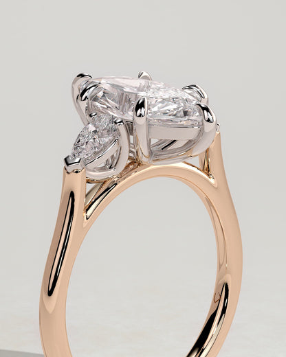 Chantelle - Marquise Claw Trilogy with Pear Side Stones and Cathedral Setting Engagement Ring - Rose Two-Tone