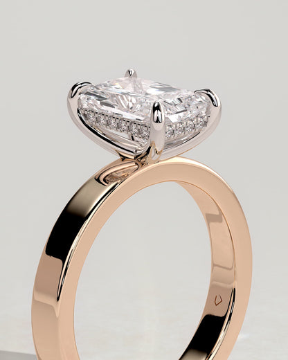 Aida - Radiant Claw Solitaire with Flat Cigar Band and Hidden Halo Engagement Ring - Rose Two-Tone - rose two-tone - Lara Jewels