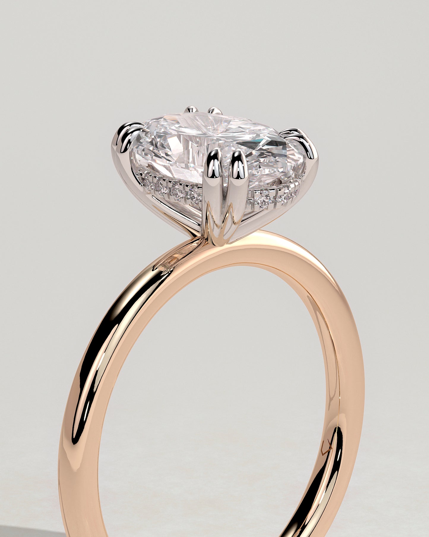 Avery - Oval Double Claw Solitaire with Hidden Halo Engagement Ring - Rose Two-Tone - Rose Two-Tone 2ct