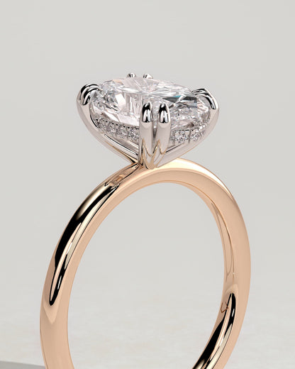 Avery - Oval Double Claw Solitaire with Hidden Halo Engagement Ring - Rose Two-Tone