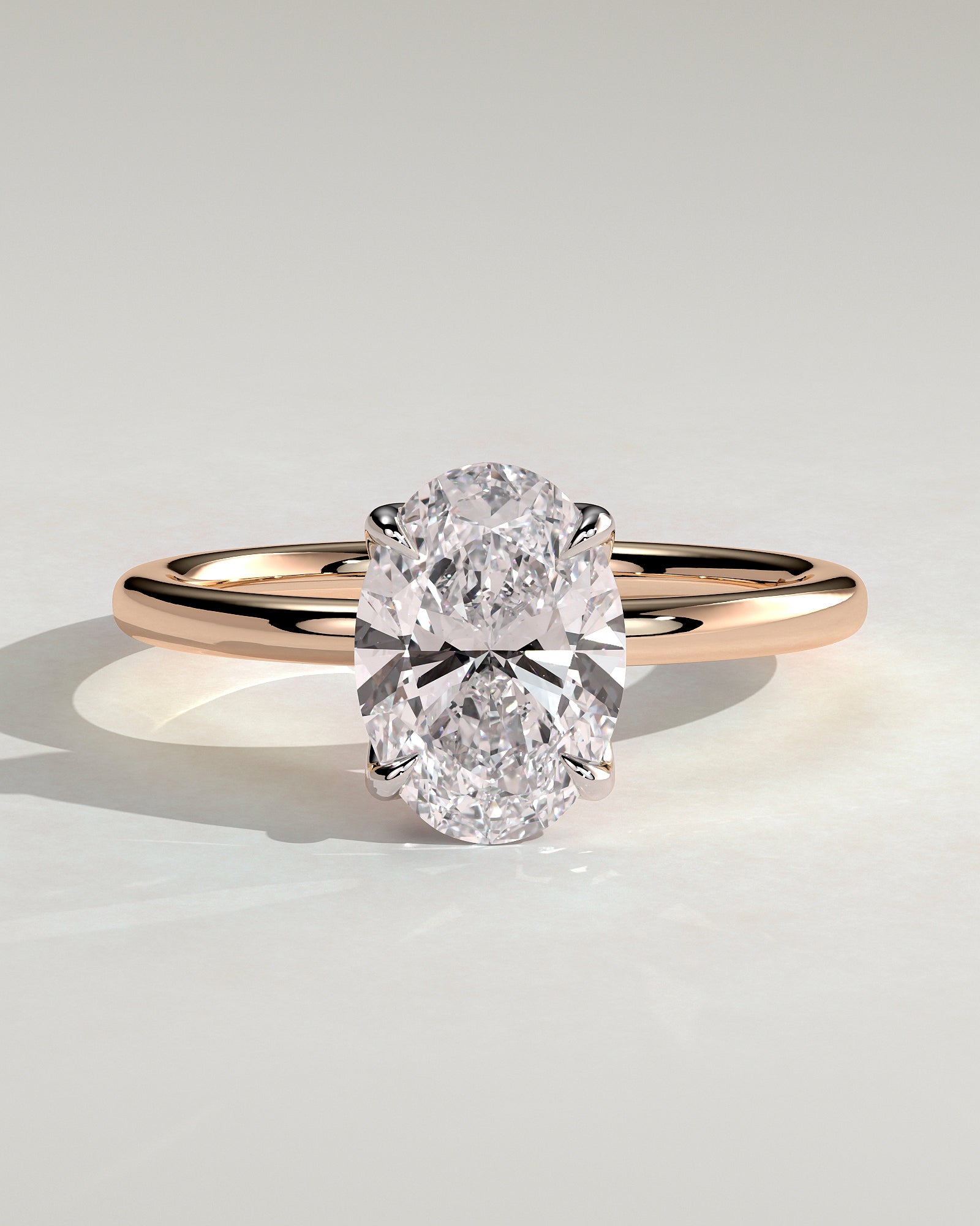 Aurelie - Oval Claw Solitaire with Petal Gallery and Accent Leaf Detail Engagement Ring - Rose Two-Tone - Rose Two-Tone 2ct