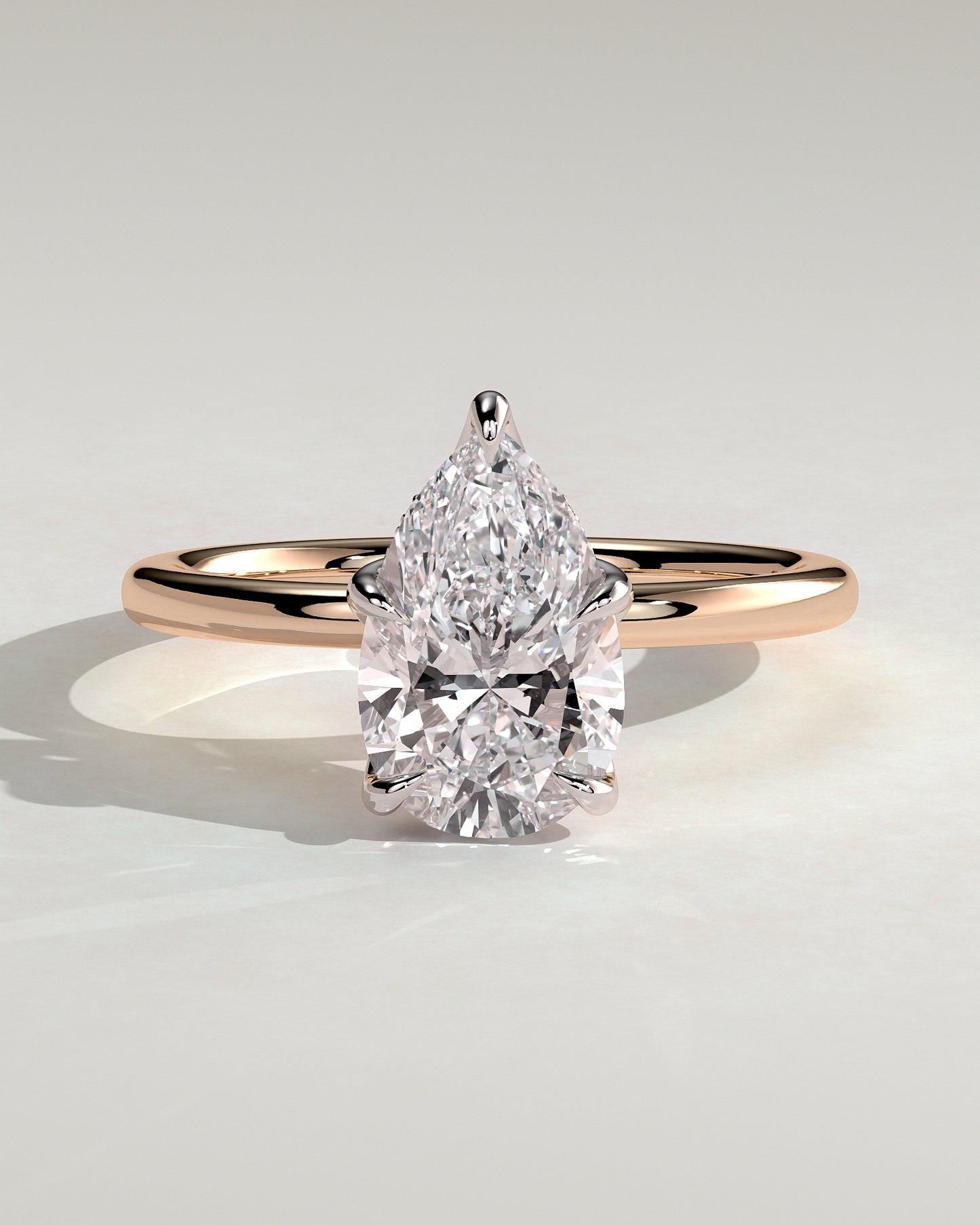 Blossom - Pear Claw Solitaire with Petal Gallery and Accented Tiara Detail Engagement Ring - Rose Two-Tone - Rose Two-Tone 2ct