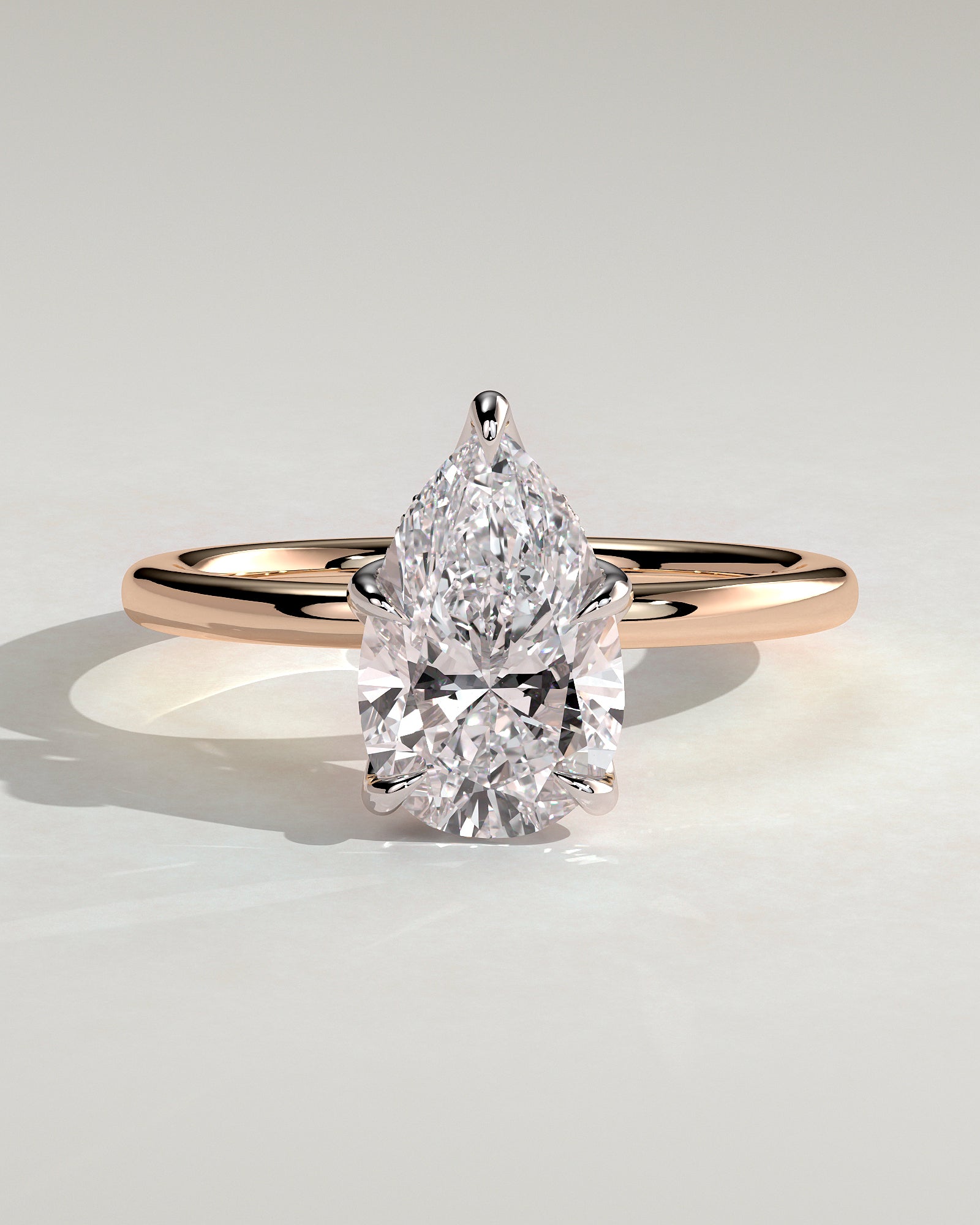 Blossom - Pear Claw Solitaire with Petal Gallery and Accented Tiara Detail Engagement Ring - Rose Two-Tone - Rose Two-Tone 2ct