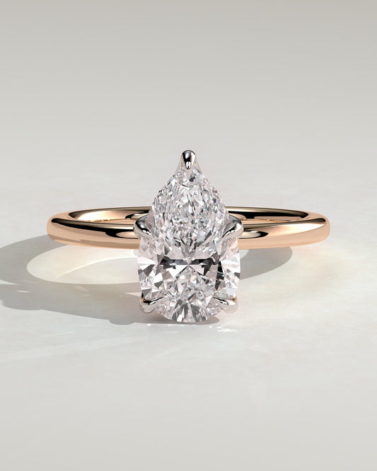Blossom - Pear Claw Solitaire with Petal Gallery and Accented Tiara Detail Engagement Ring - Rose Two-Tone