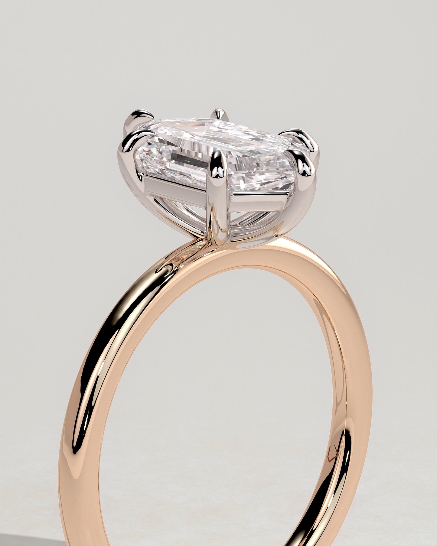 Cynthia - Classic Elongated Hexagon Claw Solitaire Engagement Ring - Rose Two-Tone - Rose Two-Tone 2ct