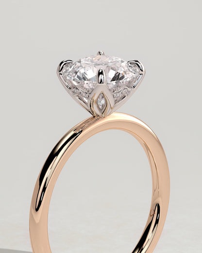 Dahlia - Round Claw Solitaire with Petal Gallery and Accented Tiara Detail Engagement Ring - Rose Two-Tone