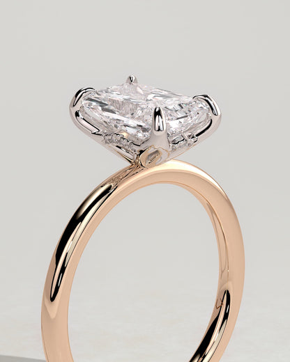 Aster - Radiant Claw Solitaire with Petal Gallery and Accented Tiara Detail Engagement Ring - Rose Two-Tone