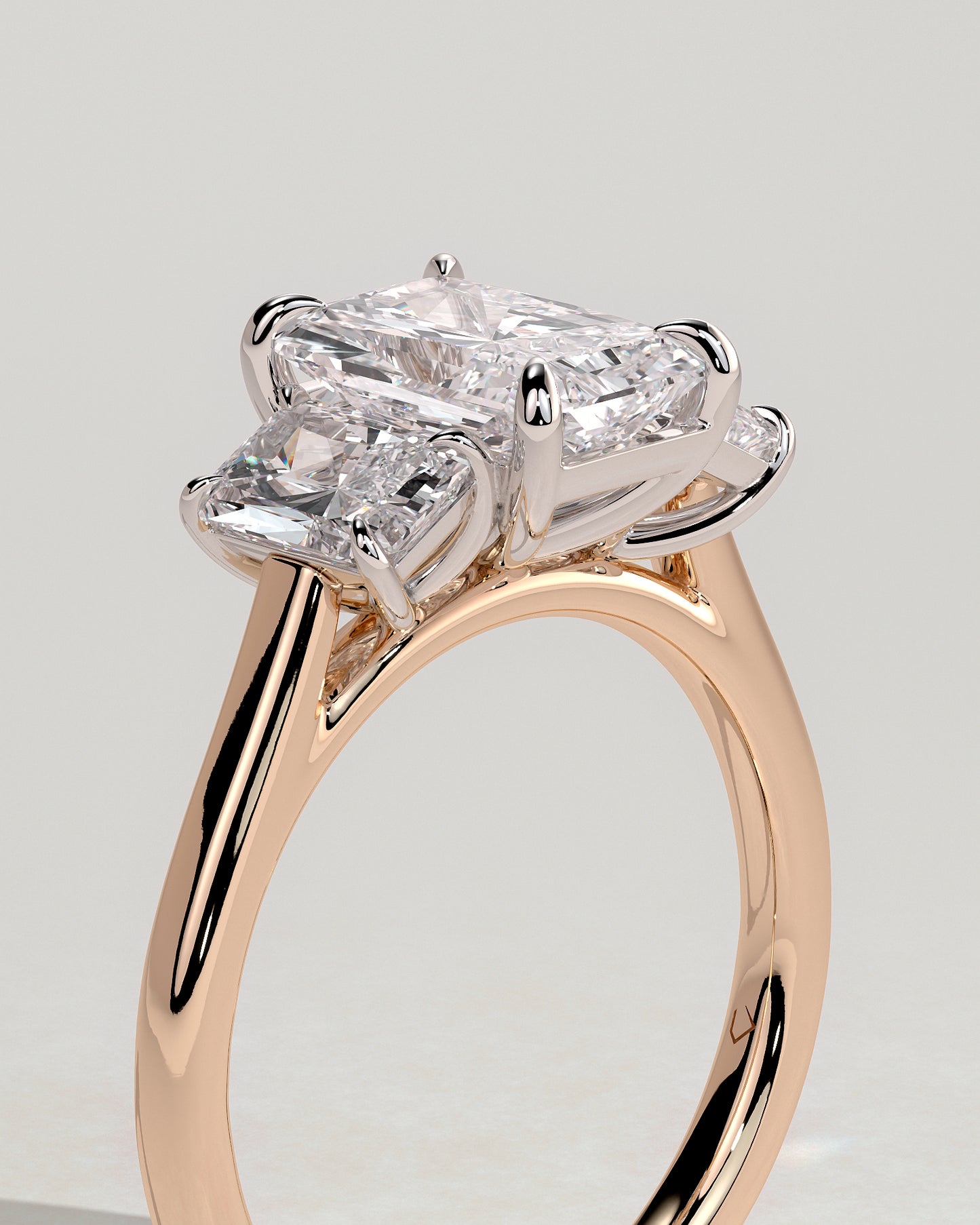 Ayla - Classic Radiant Claw Trilogy Engagement Ring - Rose Two-Tone - Rose Two-Tone 2ct