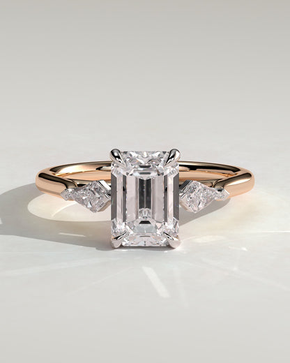 Elphie - Emerald Claw Trilogy with Kite Side Stones Engagement Ring - Rose Two-Tone