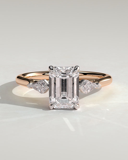 Elphie - Emerald Claw Trilogy with Kite Side Stones Engagement Ring - Rose Two-Tone
