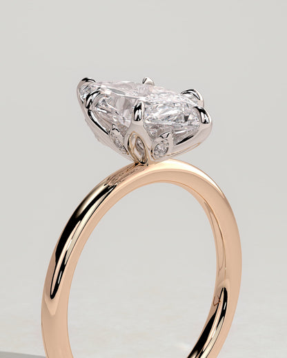 Robin - Marquise Claw Solitaire with Petal Gallery and Accent Leaf Detail Engagement Ring - Rose Two-Tone