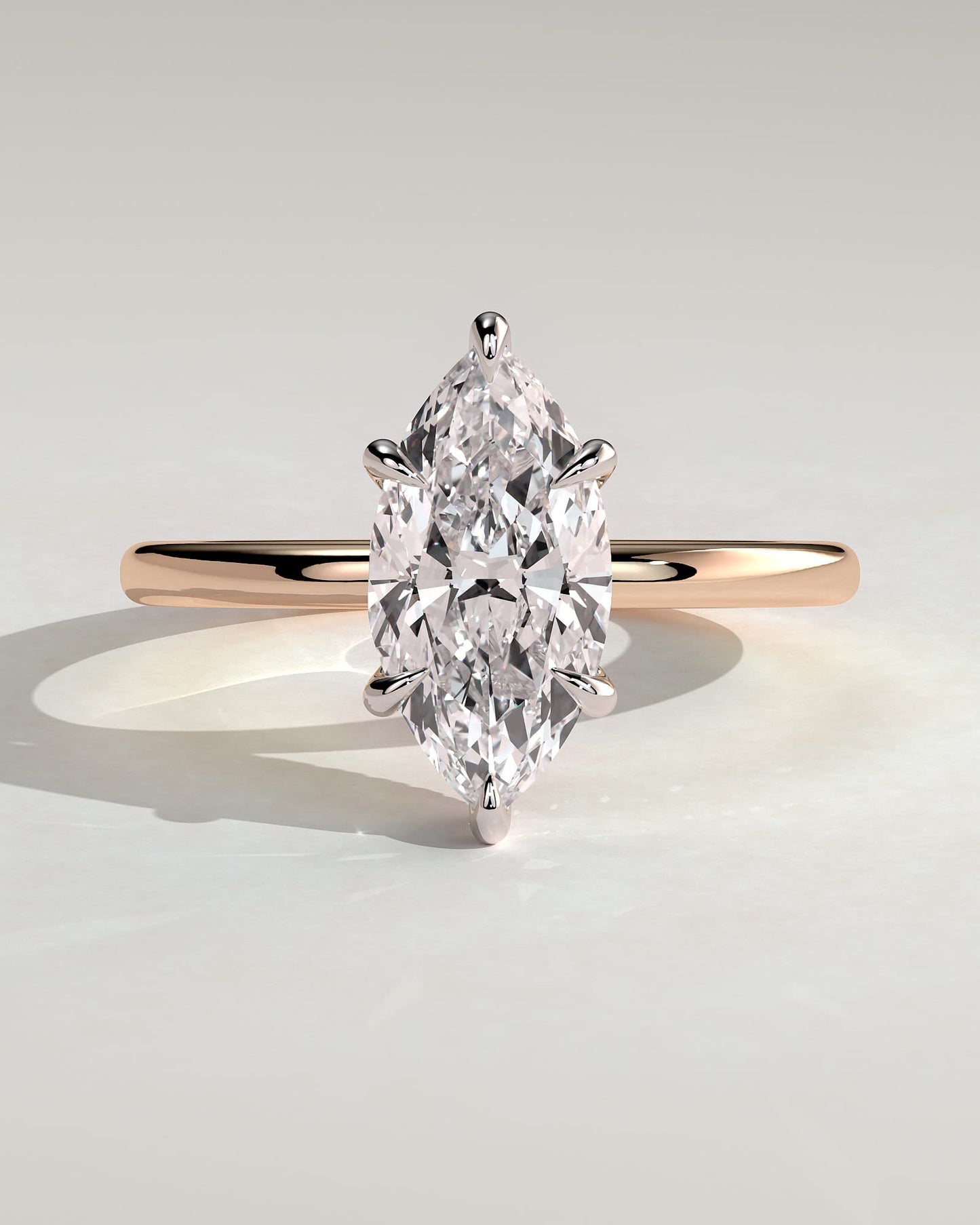Claire - Marquise Claw Solitaire with Wrap Around Hidden Halo Engagement Ring - Rose Two-Tone