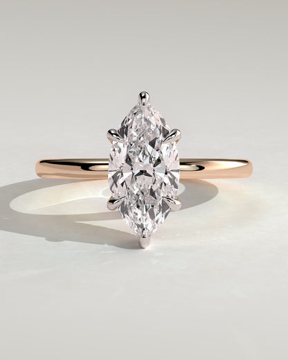 Claire - Marquise Claw Solitaire with Wrap Around Hidden Halo Engagement Ring - Rose Two-Tone