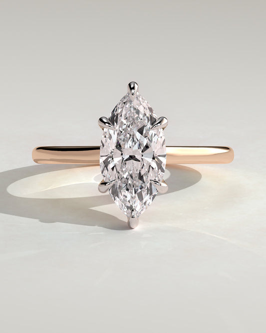 Jenna - Marquise Claw Solitaire with Hidden Halo and Cathedral High Setting Engagement Ring - Rose Two-Tone