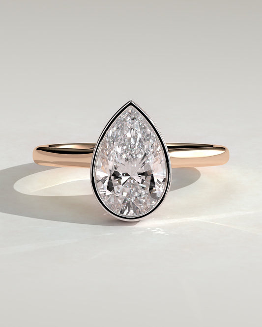 Jude - Pear Bezel Solitaire with Hidden Halo and Cathedral High Setting Engagement Ring - Rose Two-Tone
