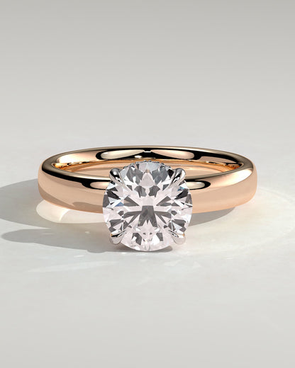 Kylie - Statement Round Claw Solitaire with Cigar Band and Hidden Halo Engagement Ring - Rose Two-Tone