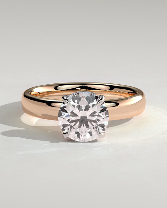 Kylie - Statement Round Claw Solitaire with Cigar Band and Hidden Halo Engagement Ring - Rose Two-Tone