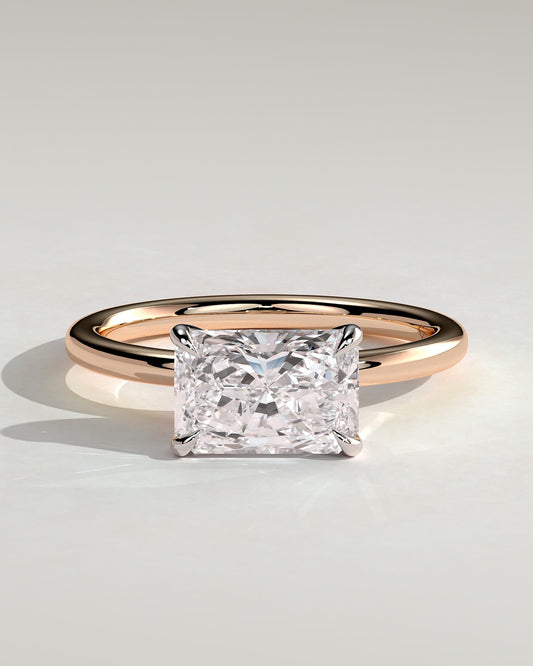 Lyra - Radiant East West Claw Solitaire Engagement Ring - Rose Two-Tone