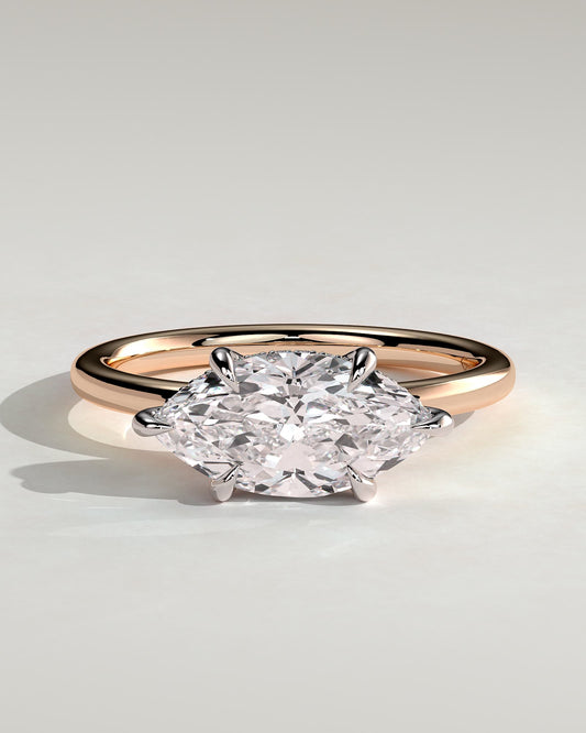 Sonnet - Marquise East West Claw Solitaire with Hidden Halo Engagement Ring - Rose Two-Tone