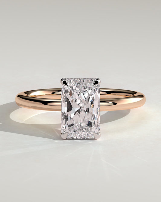 Liberty - Radiant Claw Solitaire with Wrap Around Hidden Halo Engagement Ring - Rose Two-Tone