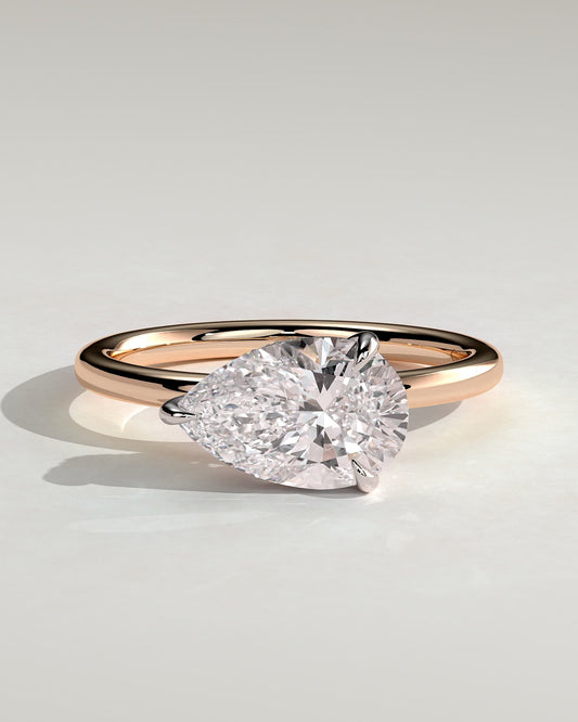 Priscilla - Pear East West Claw Solitaire with Hidden Halo Engagement Ring - Rose Two-Tone
